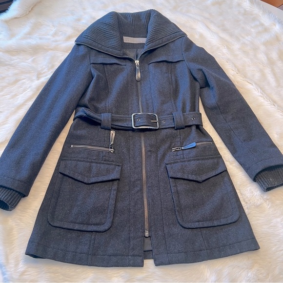 Zara wool blend belted‎ jacket in dark gray - Picture 1 of 4